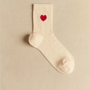 Sezane Cream Socks with Red Heart Accent